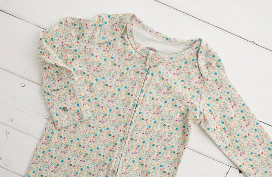 Barboteuse bébé fille coton bio motif petites fleurs – Kaki Lilas