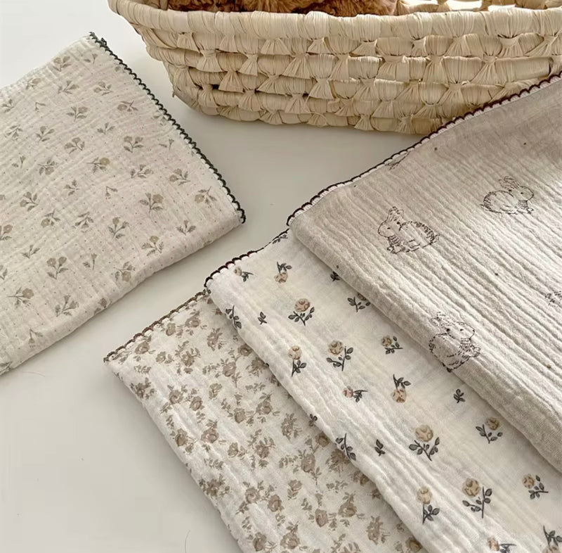 Load image into Gallery viewer, Vintage floral baby muslin 100% cotton – Khaki Lilac

