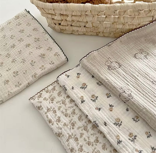 Vintage floral baby muslin 100% cotton – Khaki Lilac