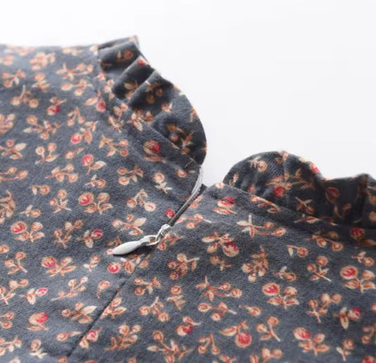 Two-tone floral autumn dresses for girls – soft cotton Kali -