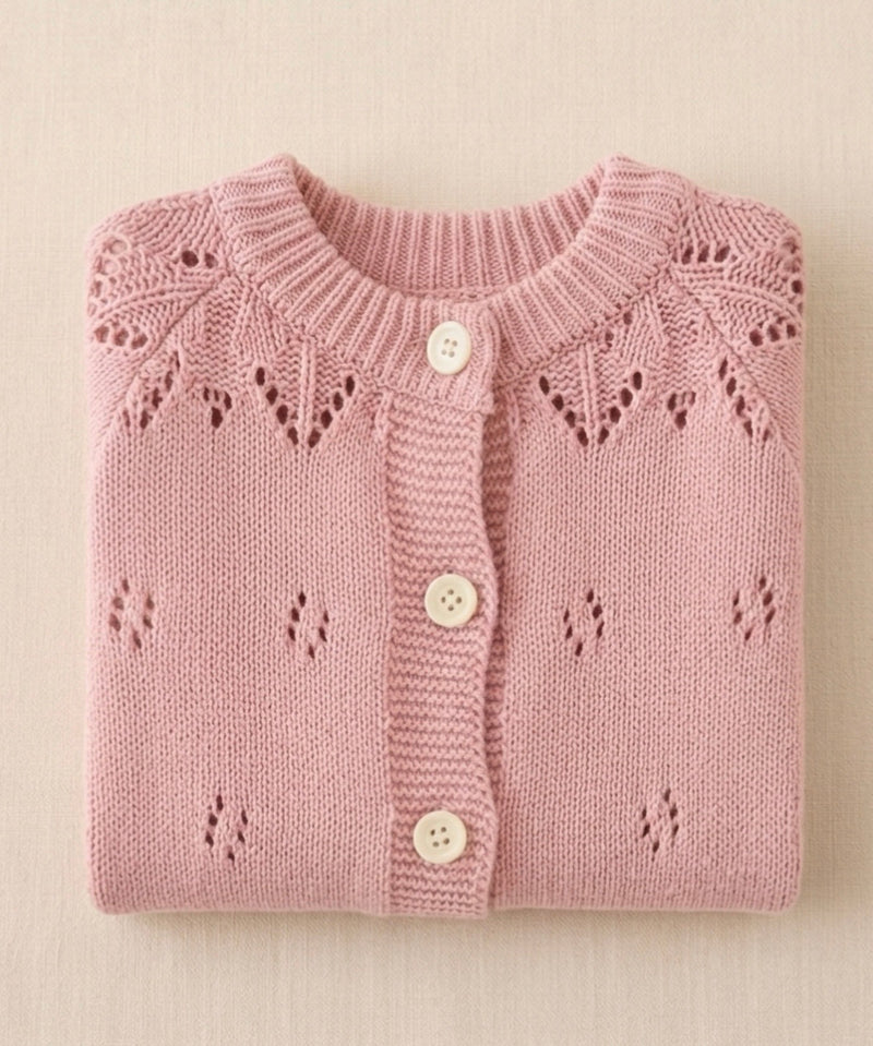 Load image into Gallery viewer, Girls' ivory &amp; pink gingham cardigan
