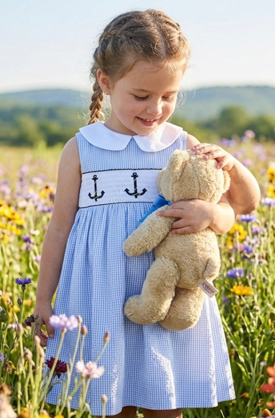 Baby girl's blue checkered cotton dress