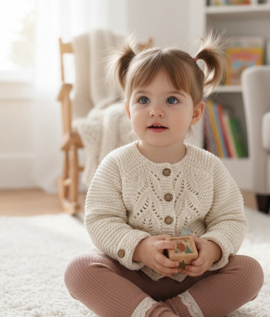 Cardigan bébé fille doux 100% coton – Ivoire Blush - Dernière pièce disponible