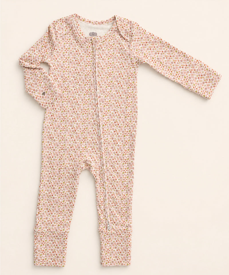 Chargez l'image dans la visionneuse de la galerie, Barboteuse bébé fille en coton bio motif floral rose et lime – Kaki Lilas
