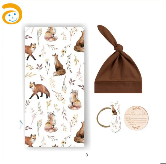 Ensemble cocon naissance bébé en coton – couverture, bonnet et bandeau