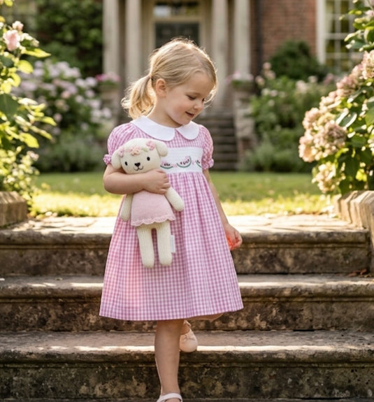 Pink checkered cotton dress for girls