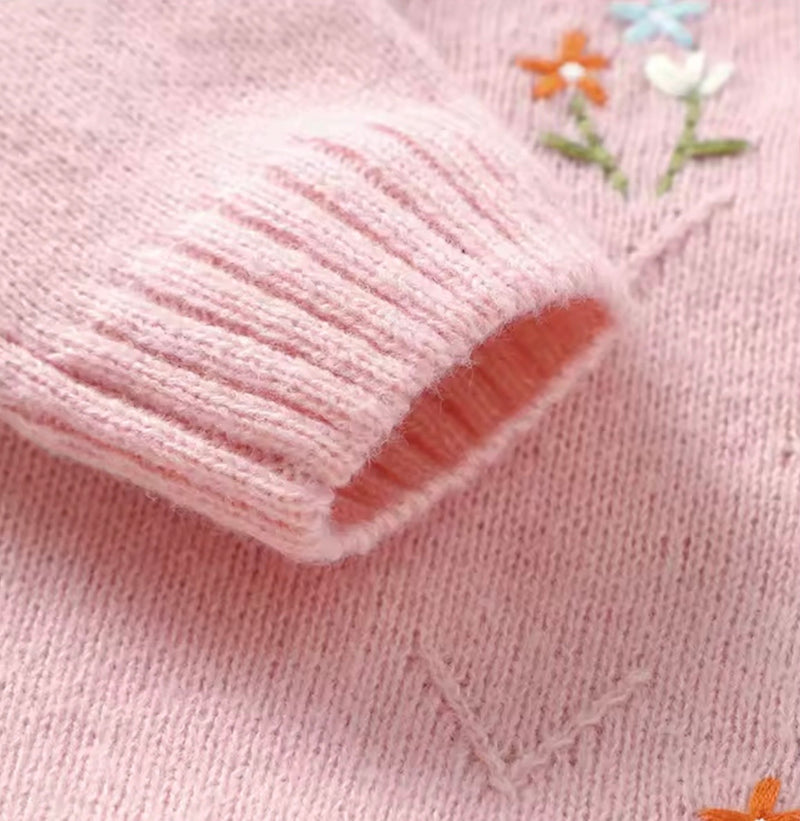 Chargez l'image dans la visionneuse de la galerie, Combinaison bébé fille en tricot rose à broderies florales - Pré-commande
