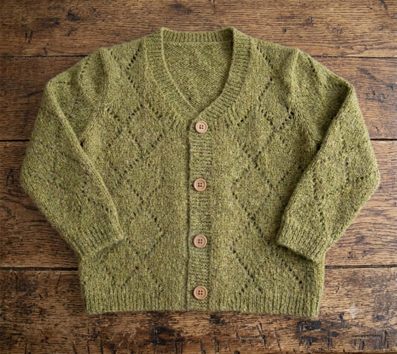 Chargez l'image dans la visionneuse de la galerie, Cardigan olive en tricot ajouré pour bébé et fille – Automne-Hiver
