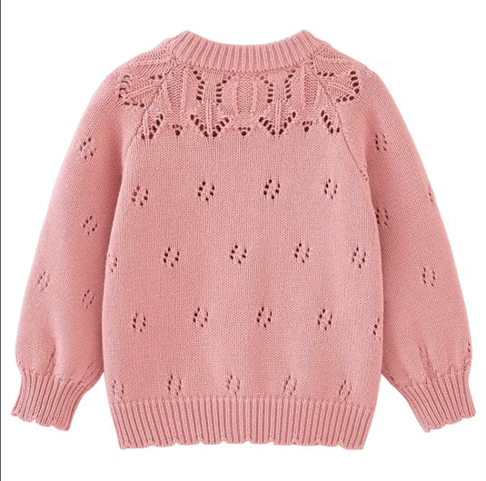 Girls' ivory & pink gingham cardigan