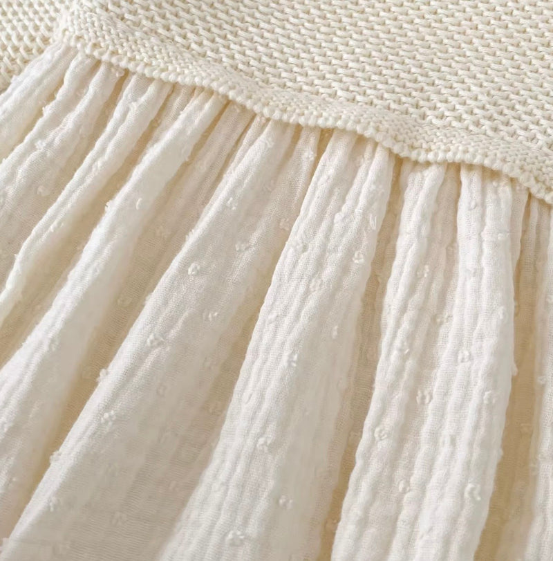 Chargez l'image dans la visionneuse de la galerie, Barboteuse bébé fille en coton et tricot ivoire – Automne-Hiver

