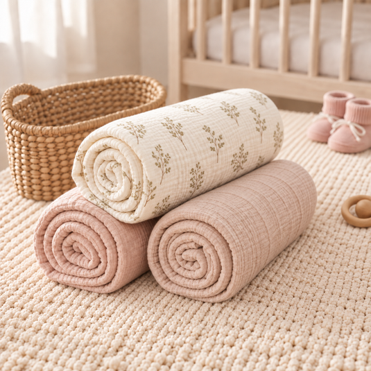 Soft cotton baby muslins (Trio) – Kali model