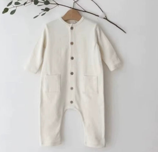 Combinaison en coton biologique bébé garçon – Ivoire