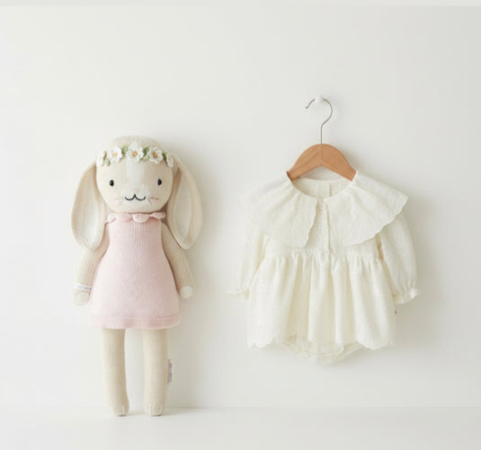 Baby girl cotton romper with embroidered lace collar – last one