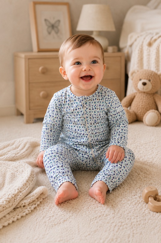 Barboteuse bébé garçon coton bio motif danse des papillons – Kaki Lilas
