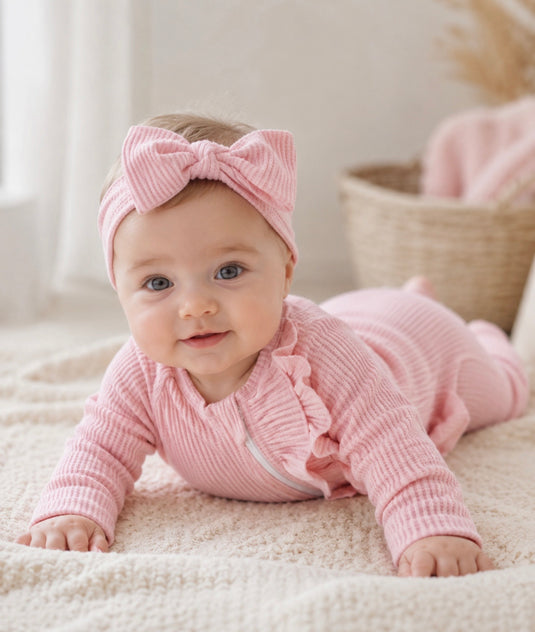 Boho chic pink baby girl romper in soft cotton