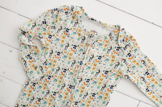 Barboteuse bébé garçon coton bio motif animaux amusants – Kaki Lilas