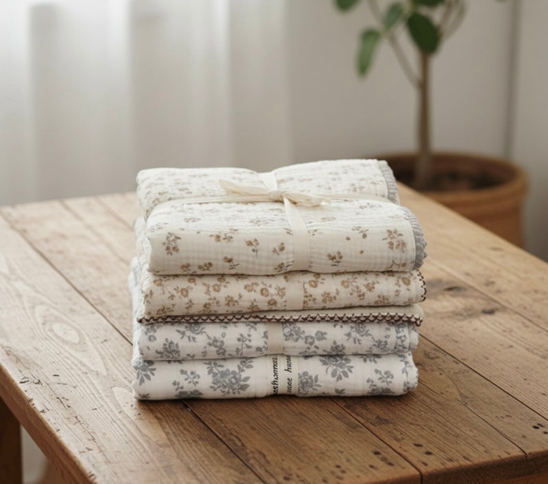 Load image into Gallery viewer, Vintage floral baby muslin 100% cotton – Khaki Lilac
