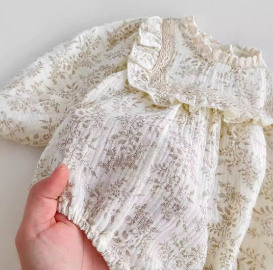 Barboteuse bébé fille Liberty beige en coton doux