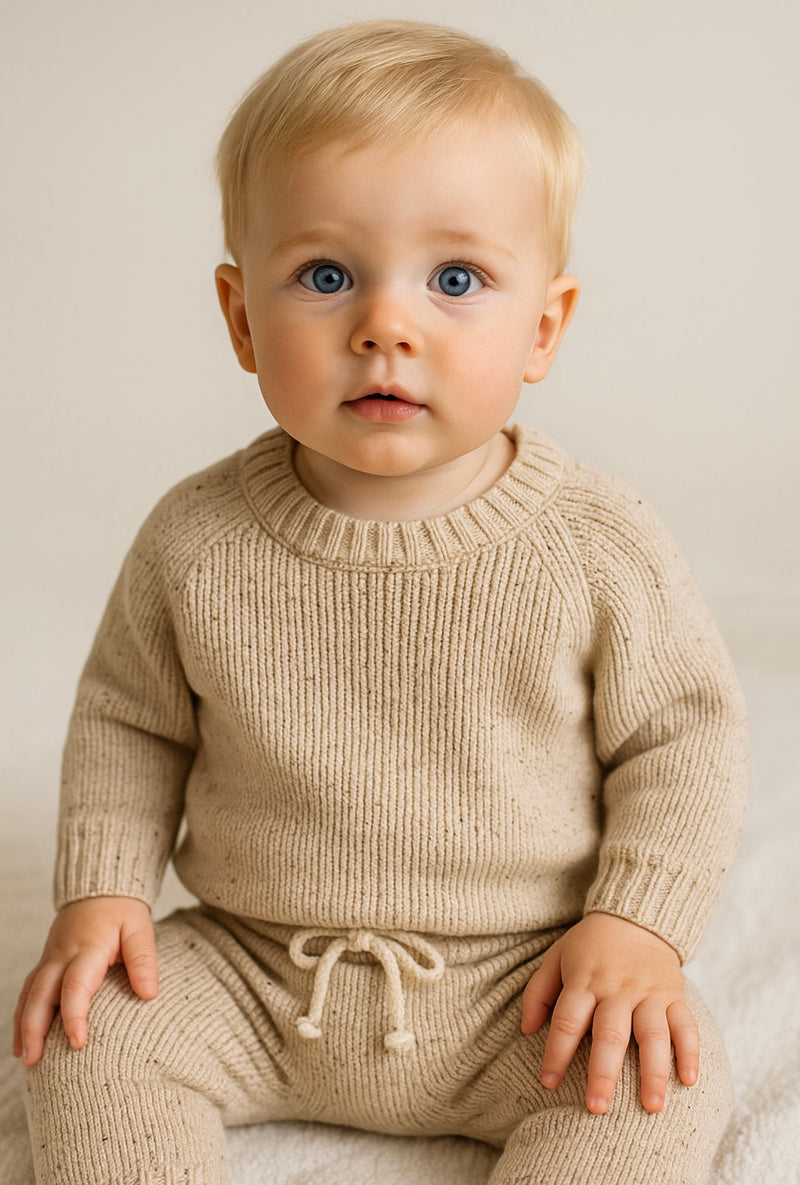 Chargez l'image dans la visionneuse de la galerie, Ensemble bébé garçon en tricot de coton doux et confortable – Kali - Boutique Kaki Lilas
