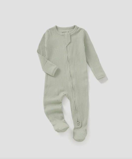 Footie bébé côtelé Pistache coton bio