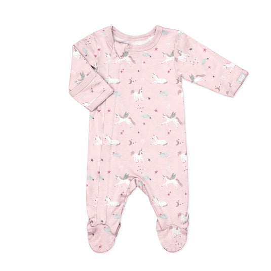 Footie modal zipper unicorns on light Coccoli