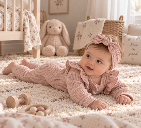 Baby girl boho style romper with matching headband