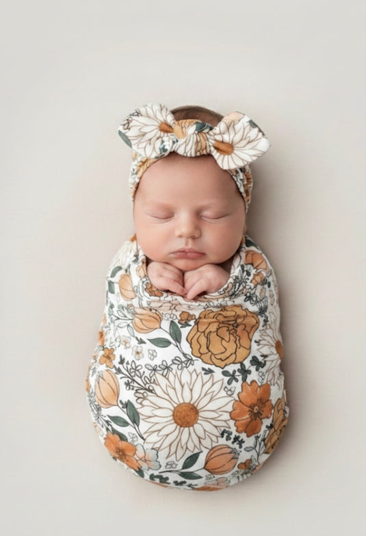 Cotton baby cocoon set – blanket, hat, and headband
