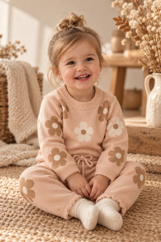 Girls' Soft Sweater + Floral Pants Set - Kali