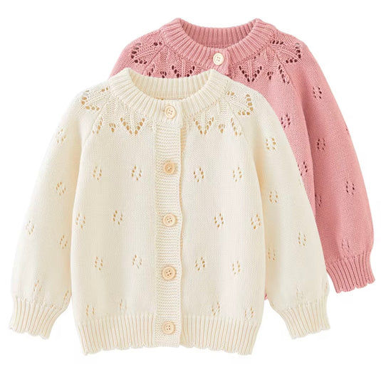 Cardigan fille ivoire & rose Vichy