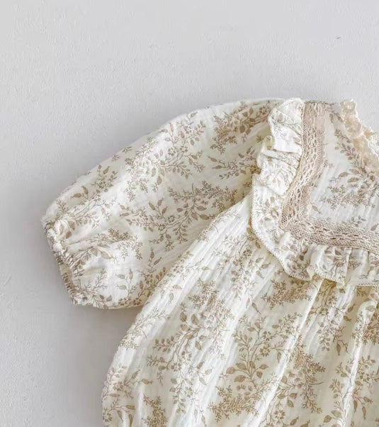 Barboteuse bébé fille Liberty beige en coton doux