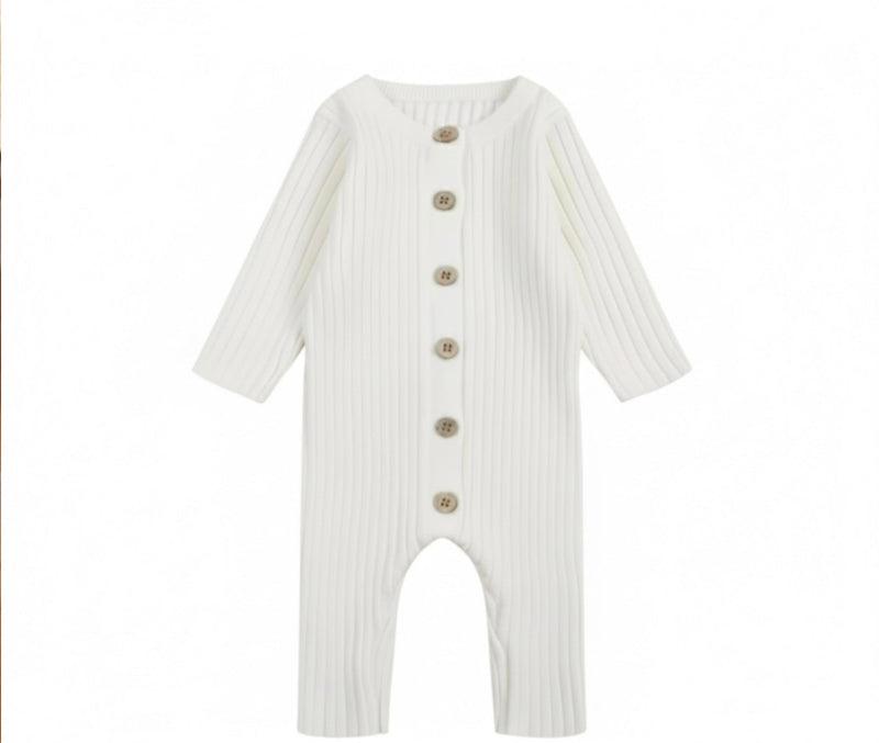 Load image into Gallery viewer, Baby girl's white knitted cotton long-sleeved romper
