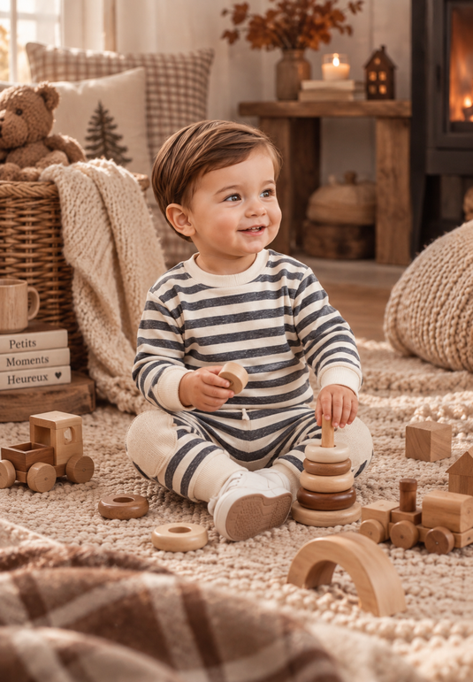 Ensemble bébé garçon rayé en coton doux – Automne-Hiver