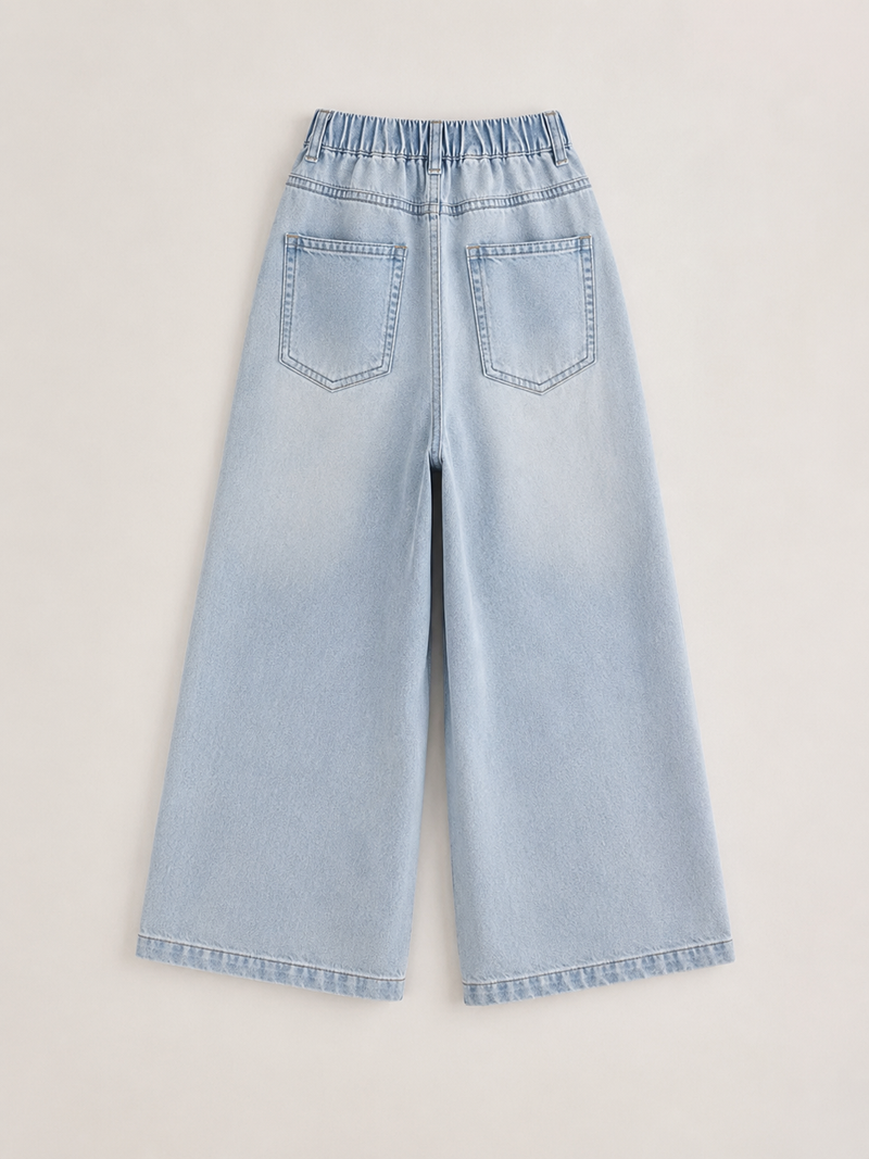 Chargez l'image dans la visionneuse de la galerie, Jean en denim coupe large pour fille avec broderies – Automne-Hiver
