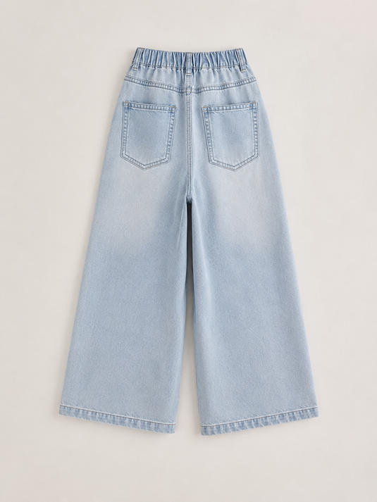 Jean en denim coupe large pour fille avec broderies – Automne-Hiver