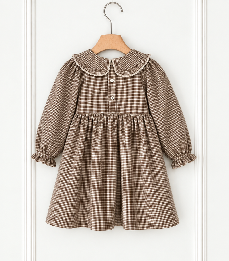 Load image into Gallery viewer, Charlotte baby girl dress with checked Peter Pan collar – Autumn-Winter
