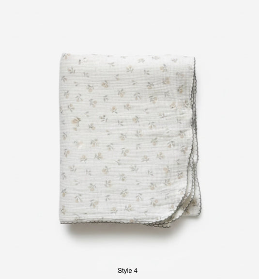 Vintage floral baby muslin 100% cotton – Khaki Lilac