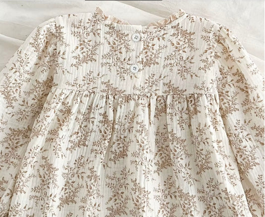 Robe fille vintage fleurie à manches longues et dentelle - Pré-commande