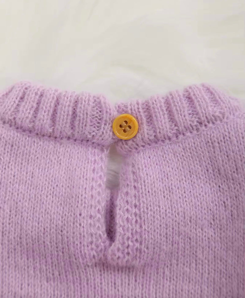 Chargez l'image dans la visionneuse de la galerie, Combinaison bébé fille en tricot doux lilas brodée
