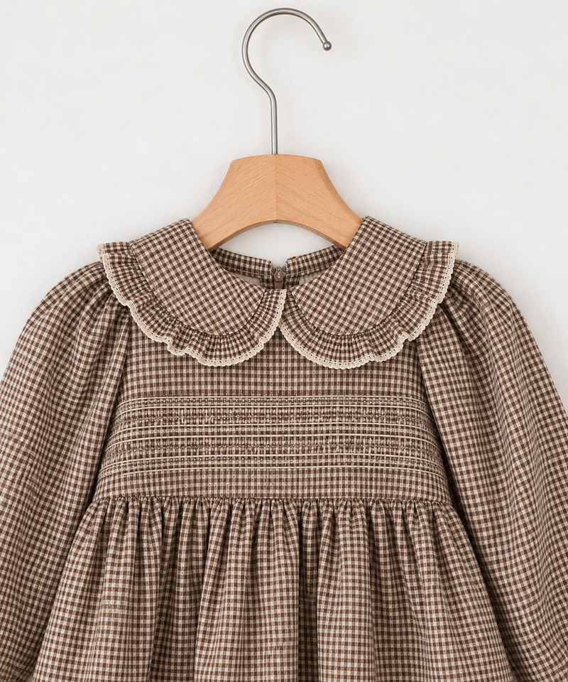Load image into Gallery viewer, Charlotte baby girl dress with checked Peter Pan collar – Autumn-Winter
