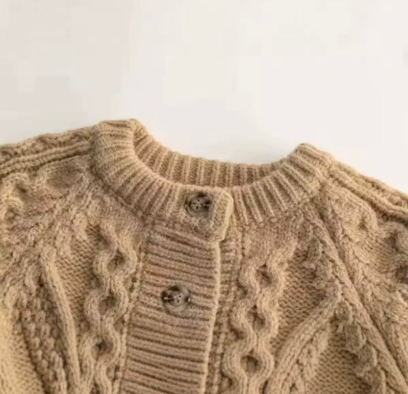 Chargez l'image dans la visionneuse de la galerie, Cardigan filles automne-hiver tricot café et marron – Kali
