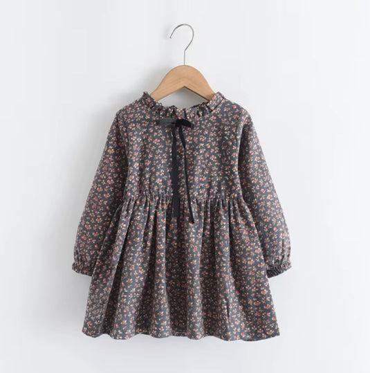 Two-tone floral autumn dresses for girls – soft cotton Kali -