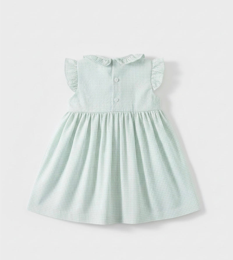 Chargez l'image dans la visionneuse de la galerie, Robe bébé fille en coton à carreaux verts
