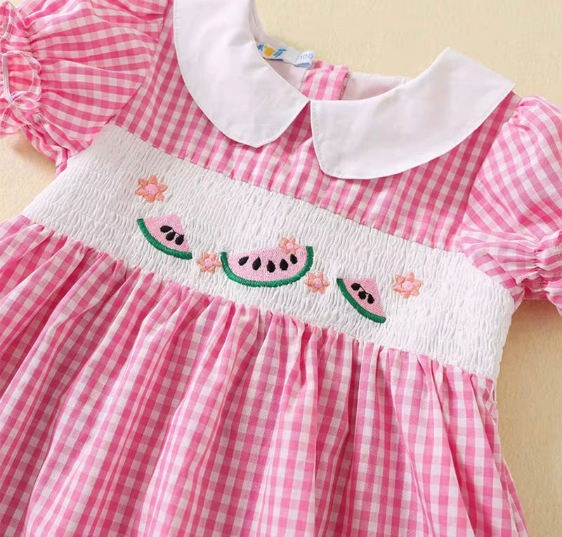 Load image into Gallery viewer, Pink checkered cotton dress for girls
