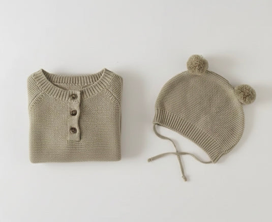 Combinaison bébé garçon tricot coton doux + bonnet – Kali