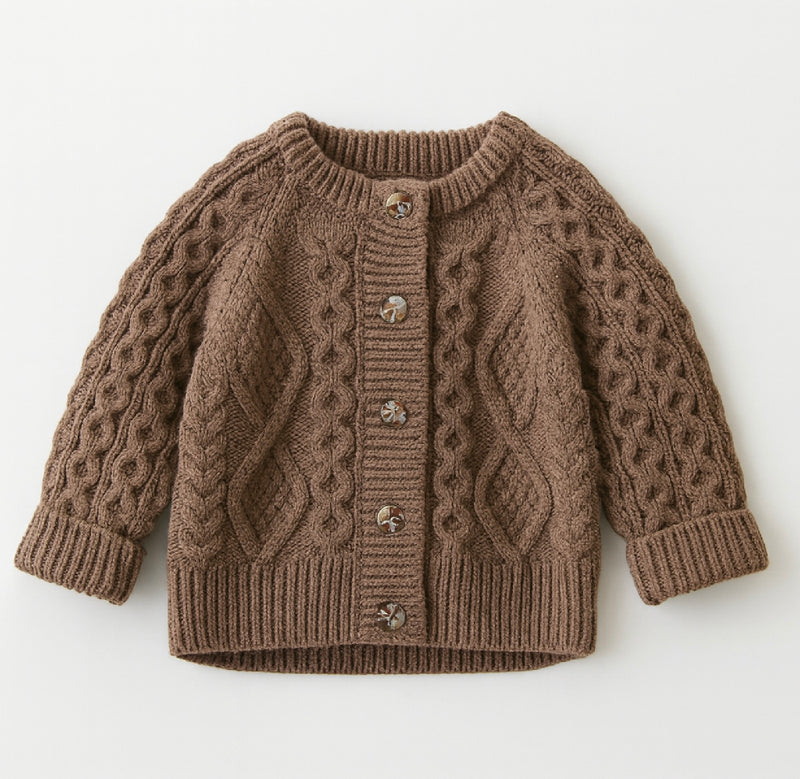 Chargez l'image dans la visionneuse de la galerie, Cardigan filles automne-hiver tricot café et marron – Kali
