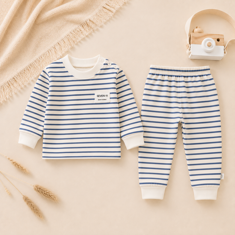 Chargez l'image dans la visionneuse de la galerie, Ensemble rayé en coton pour bébé et garçon – Automne
