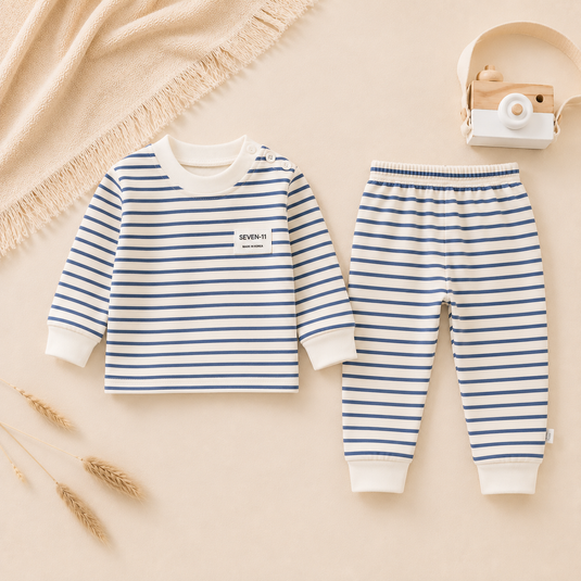 Ensemble rayé en coton pour bébé et garçon – Automne