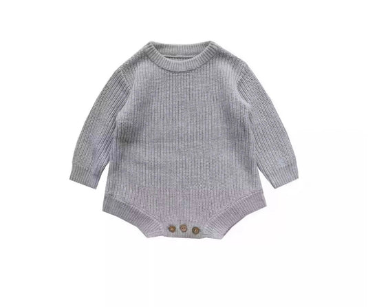 Baby boy autumn-winter organic knit romper – Lilac Khaki