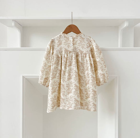 Robe fille vintage fleurie à manches longues et dentelle - Pré-commande