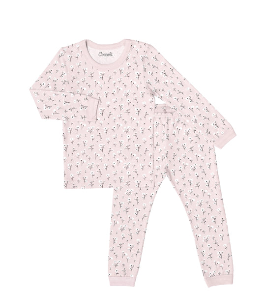 Girls' pale pink floral white button pajamas by Coccoli
